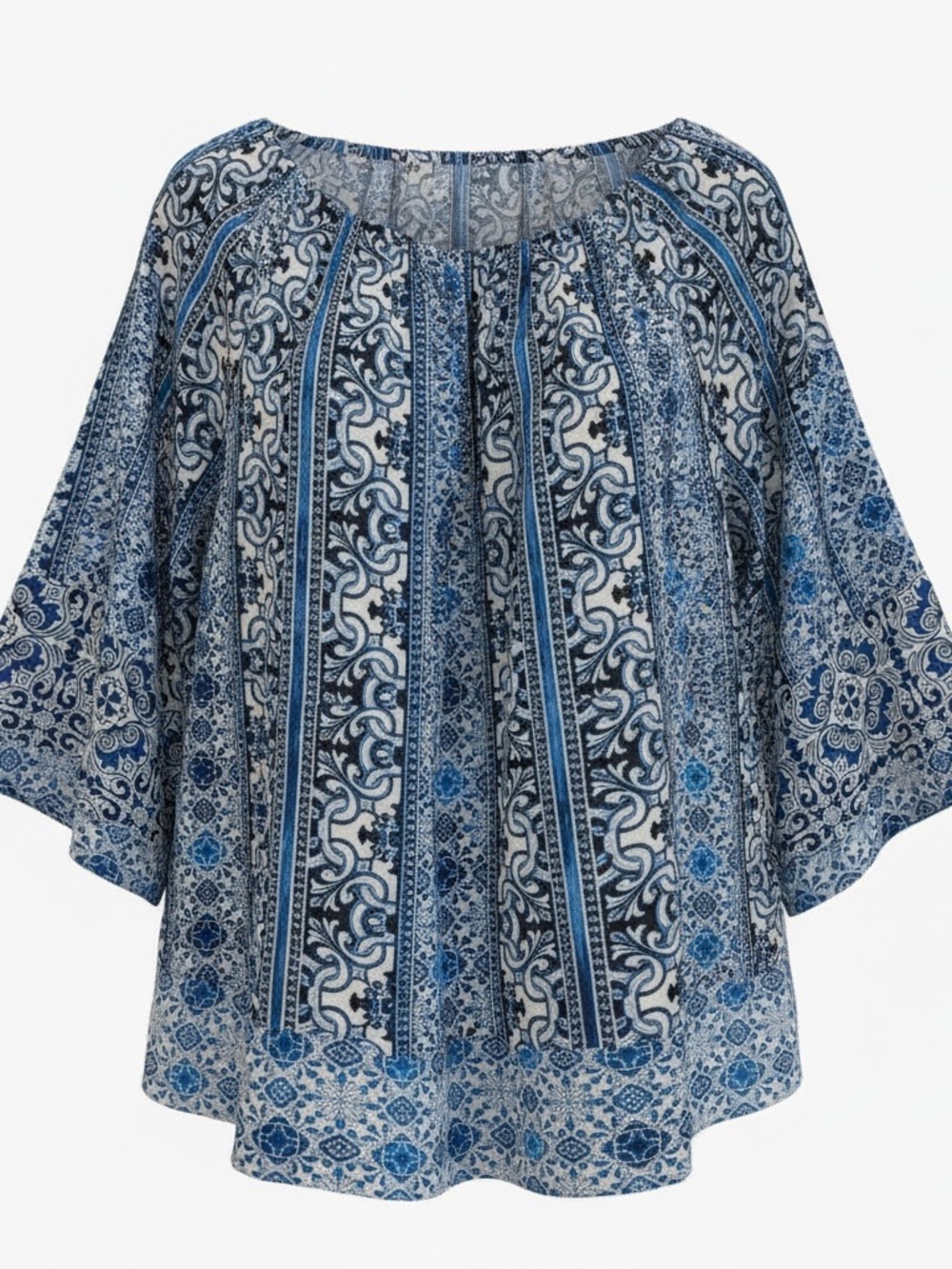 new directions Blue and White Paisley Stripe Peasant Tunic